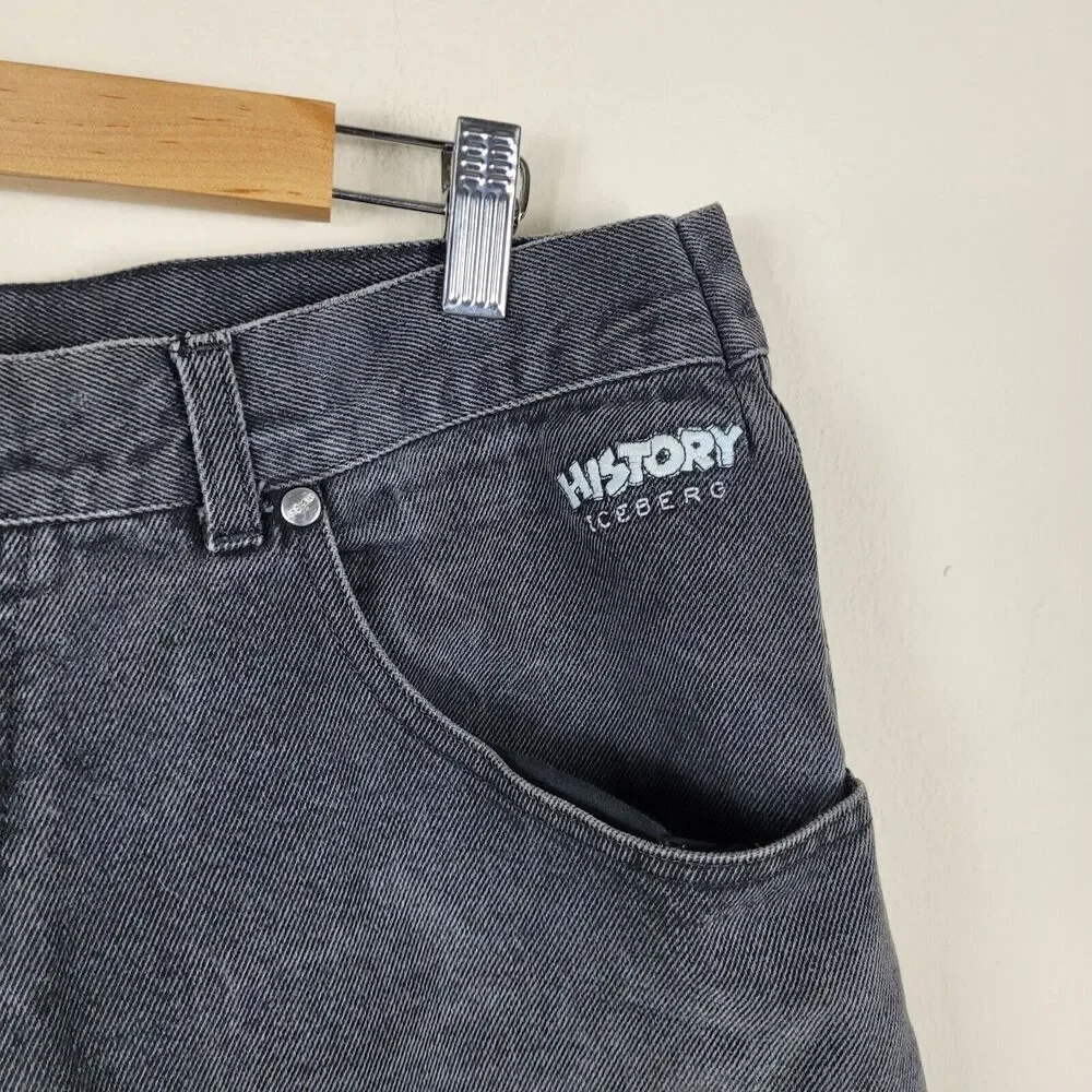 Vintage Iceberg History Jeans Mens 31 Black Denim Pepe Le Pew Baggy 90s Hip Hop